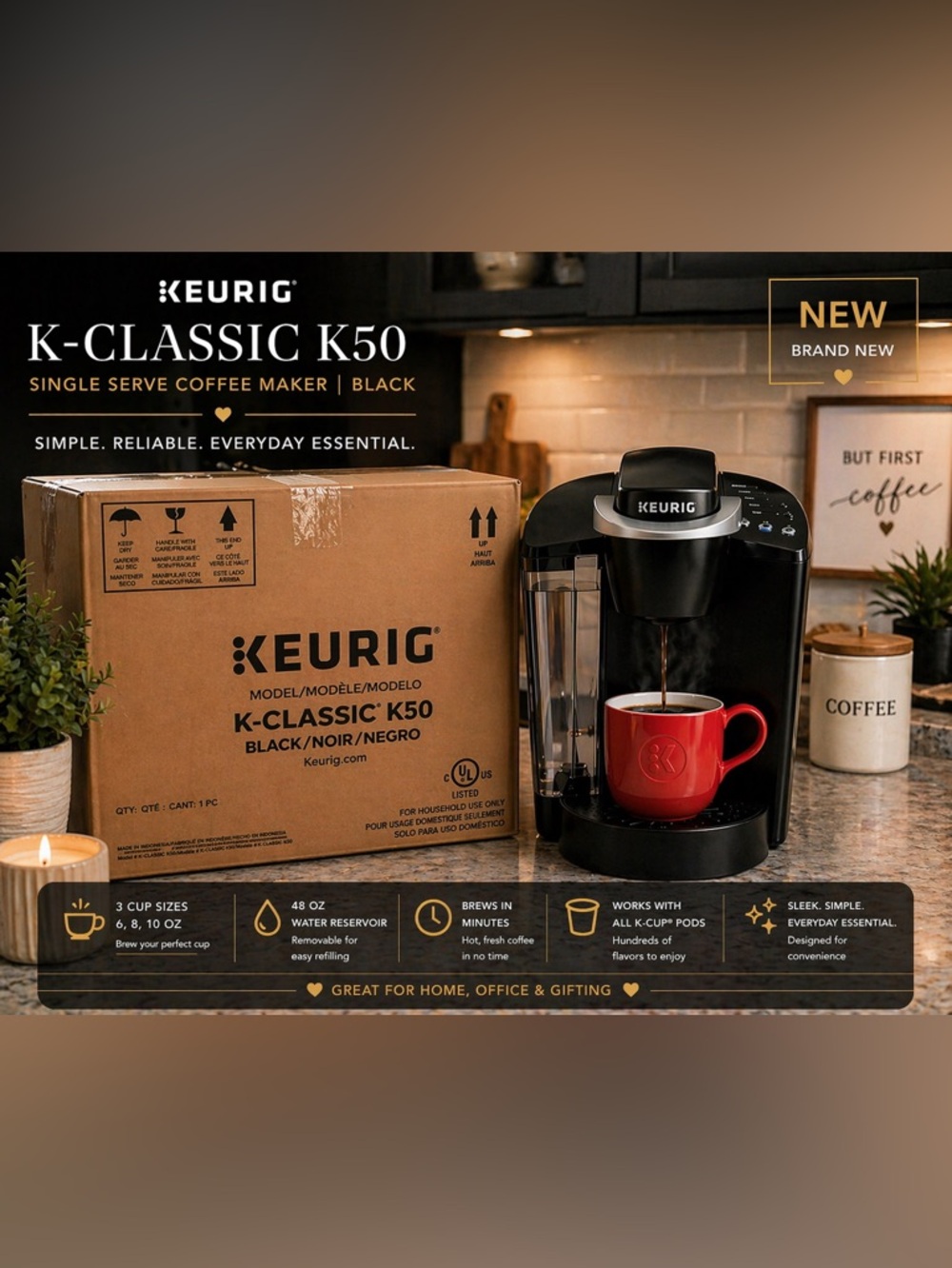Keurig K-Classic K50 Coffeemaker Black Factory Seal Single Serve